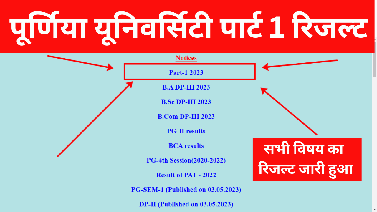 Purnea University Part 1 Result 2023 घोषित (2022-25) Link, Check BA BSc BCom Result