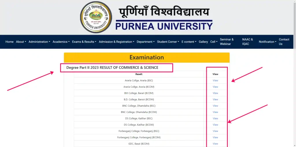 Purnea University Part 2 Result 2021-24