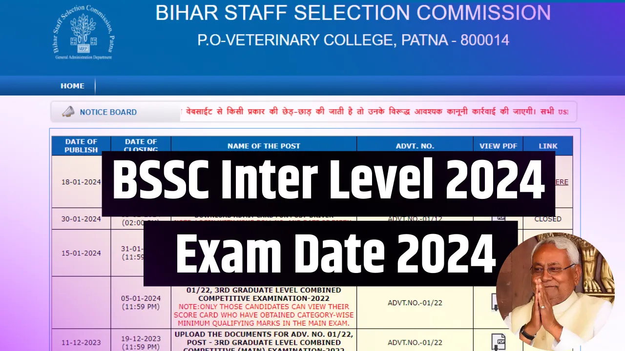 Bihar SSC Inter Level Exam Date 2024